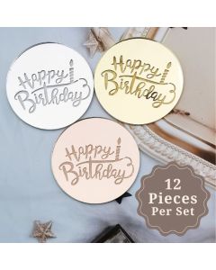 Happy Birthday Acrylic Mirrored Cake Charm Set