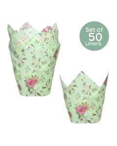 Boho Green Roses Cupcake Liners