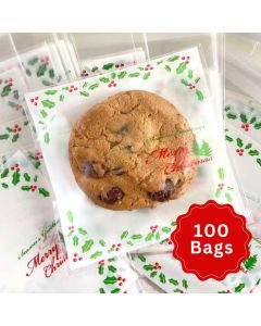 Self Seal Cookie Bags Holly Wreath