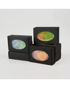 Oval Window Cookie Boxes Black (Set of 10)