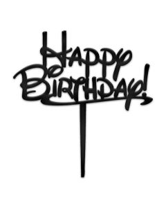 Cartoon Happy Birthday Topper Black Acrylic