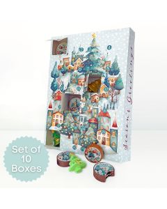 Holiday Village 24 Day Cookie Advent Calendar Boxes (Set of 10)