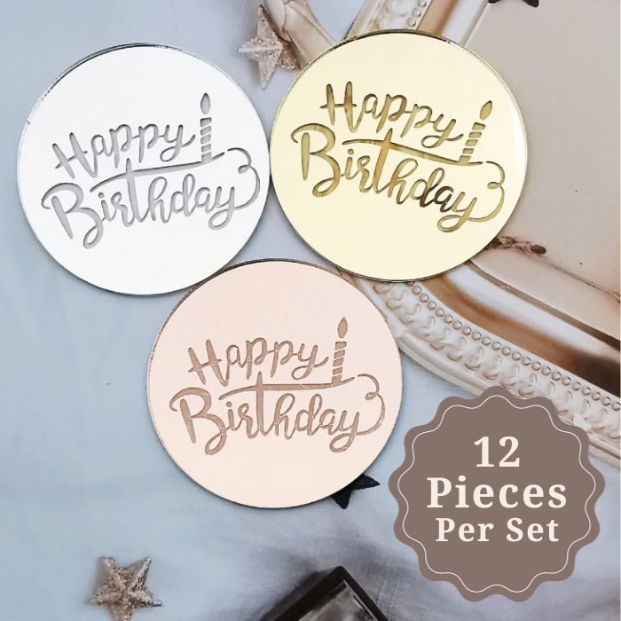 Happy Birthday Acrylic Mirrored Cake Charm Set