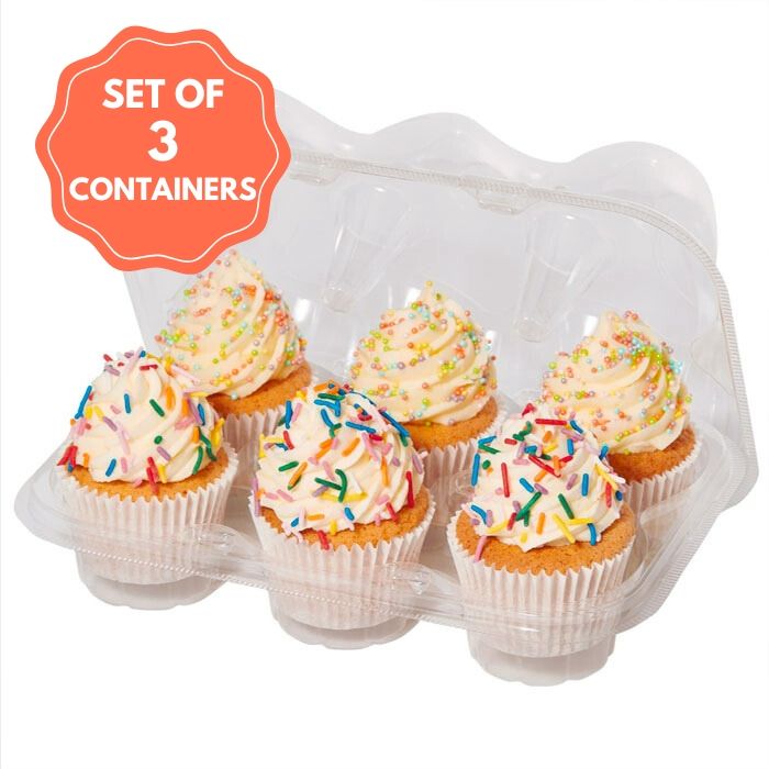 Cupcake Container Holds 6 Set of 3