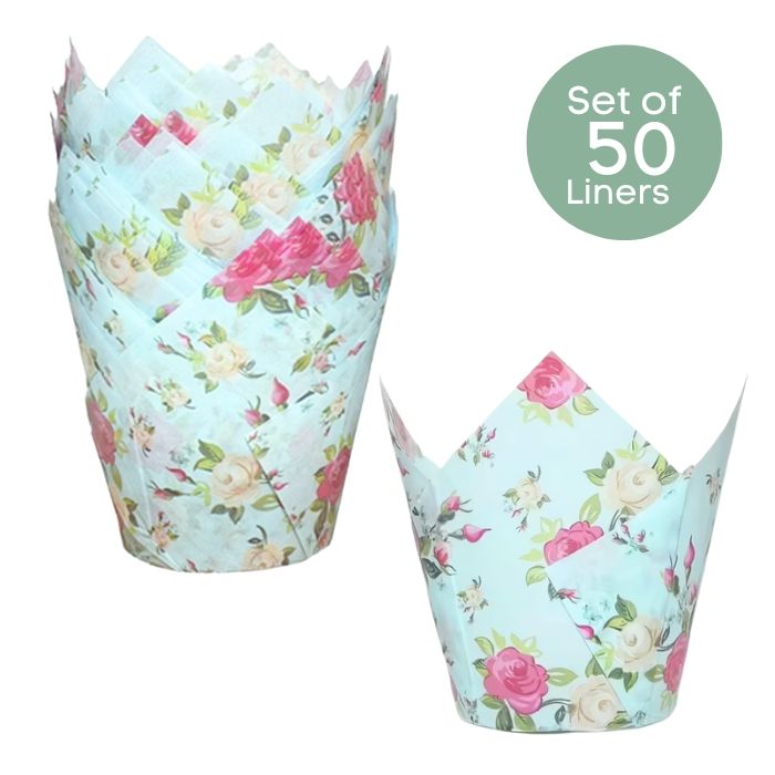 Boho Blue Roses Cupcake Liners