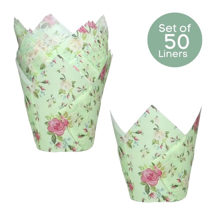 Boho Green Roses Cupcake Liners