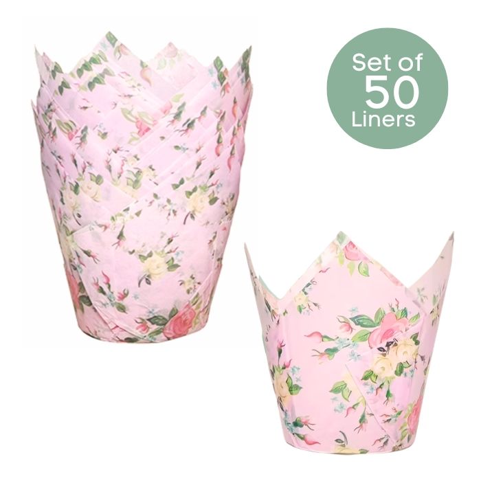Boho Pink Roses Cupcake Liners