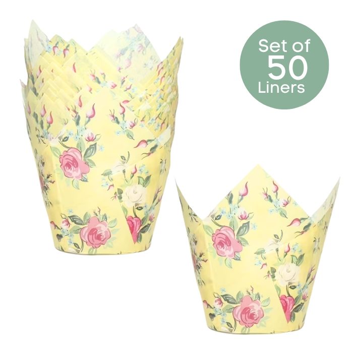 Boho Yellow Roses Cupcake Liners