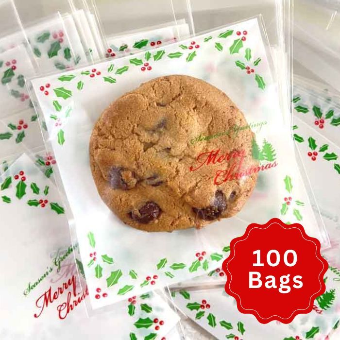 Self Seal Cookie Bags Holly Wreath