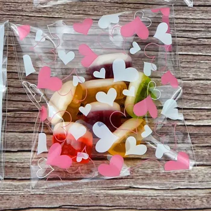 Self Seal Cookie Bags Pink & White Hearts