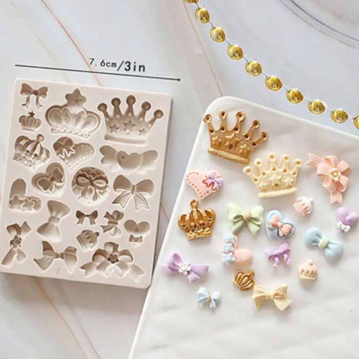 Silicone Mini Crowns, Bows & Hearts Mold 