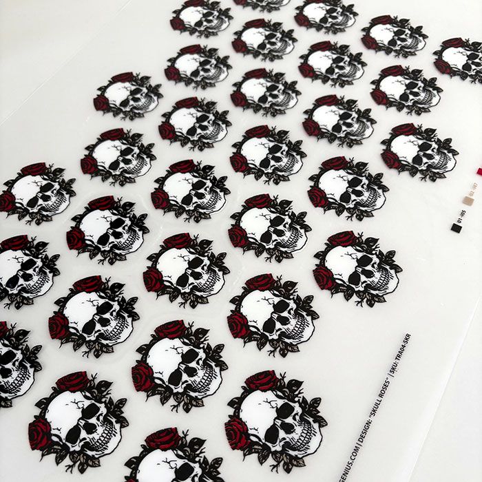 Chocolate Transfer Sheet Skull Roses Round Chablon