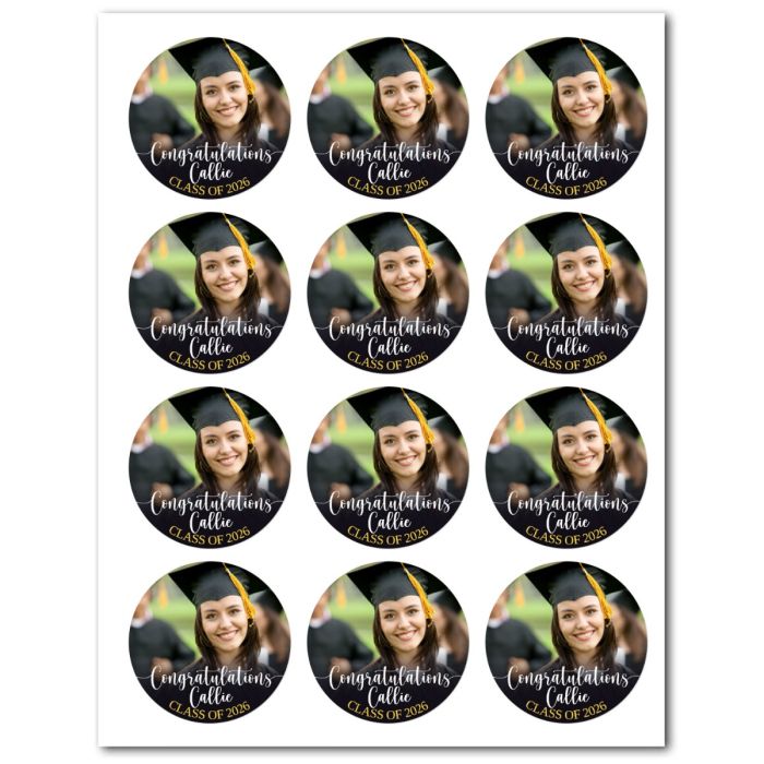 Customizable Icing Sheet Grad Photo Calligraphy Cookie