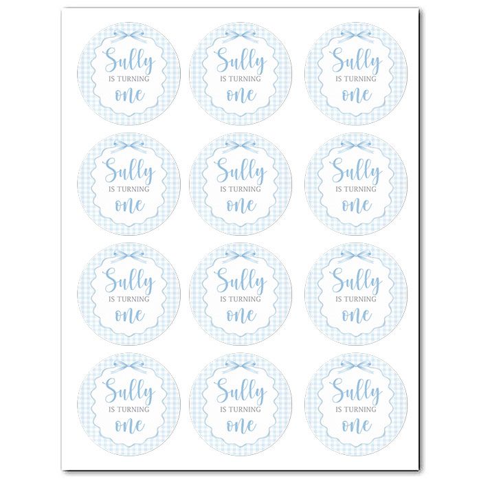 Customizable Icing Sheets Blue Birthday Gingham
