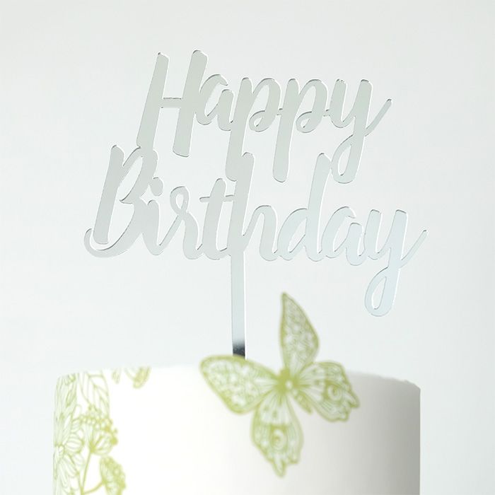 Acrylic Mirrored Birthday Topper Silver