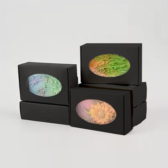 Oval Window Cookie Boxes Black (Set of 10)