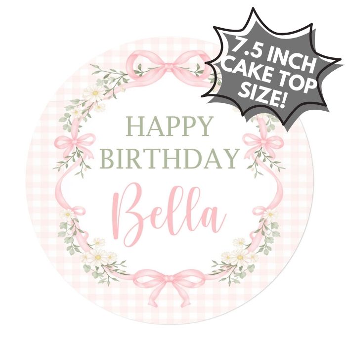 Customizable Icing Sheet Pink Birthday Gingham CAKE SIZE