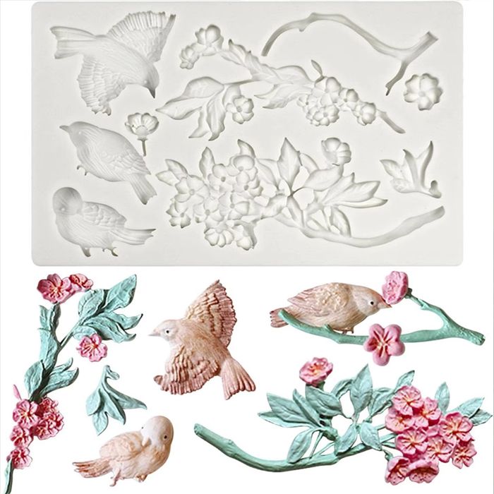 Relief Mold Blossoming Branches & Birds