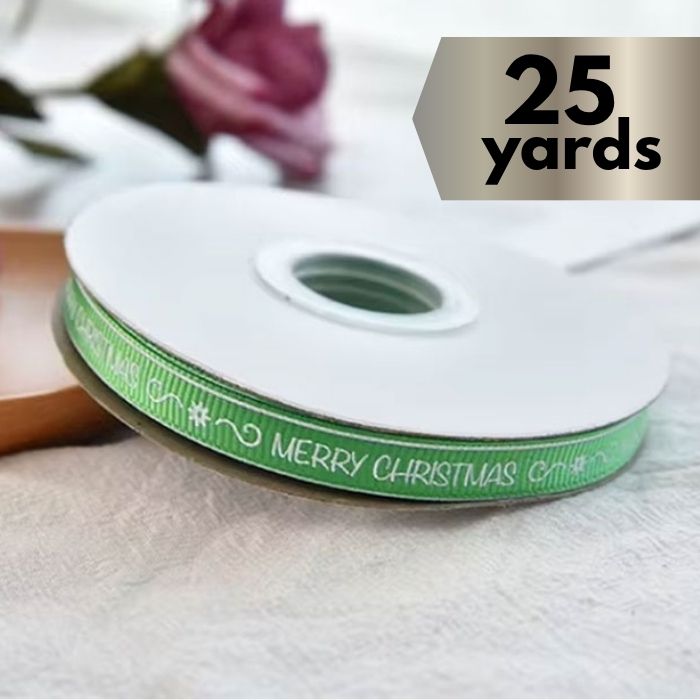 Ribbon Grosgrain Merry Christmas Green