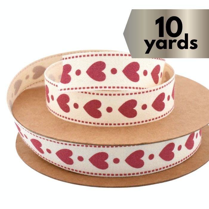 Ribbon Red Hearts Linen 