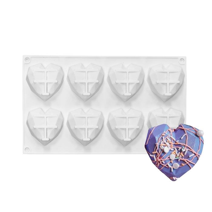 Silicon Mini 8 Cavity Diamond Heart Pan