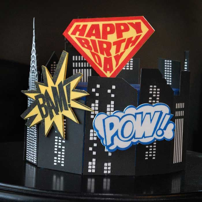 SuperBirthday Shield and Comic Elements Mesh Stencil Set