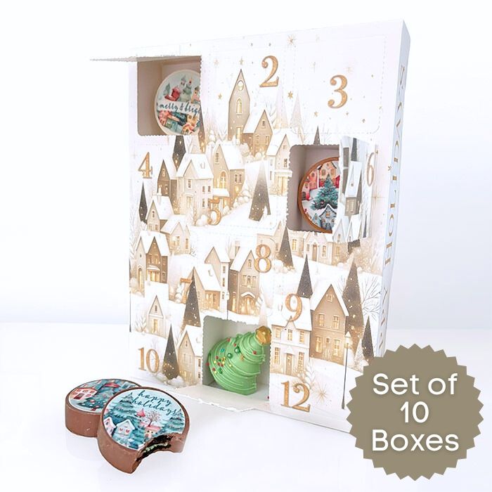 Winter Village 12 Day Cookie Advent Calendar Boxes (Set of 10)