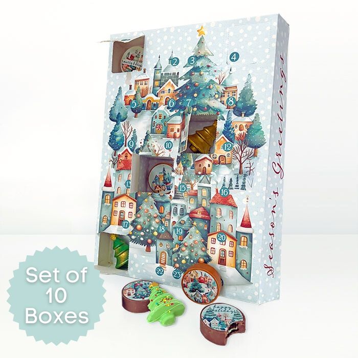 Holiday Village 24 Day Cookie Advent Calendar Boxes (Set of 10)