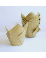 Cupcake Liners Tulip Gold With Silver Polka Dots