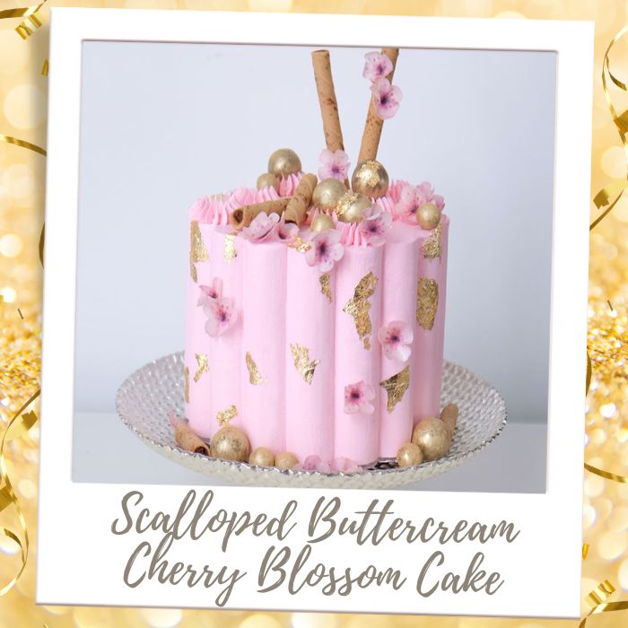 Scalloped Buttercream Cherry Blossom Cake Anniversary