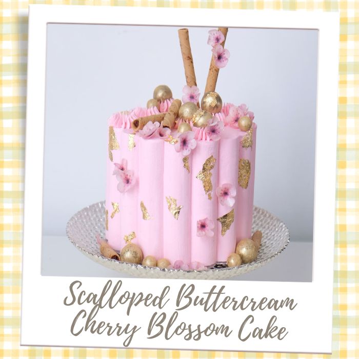 Scalloped Buttercream Cherry Blossom Cake Baby Shower Gender Reveal