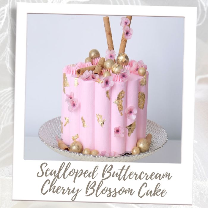 Scalloped Buttercream Cherry Blossom Cake Bridal Shower