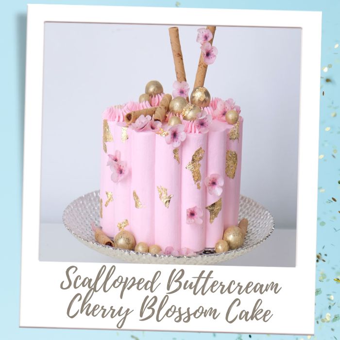 Scalloped Buttercream Cherry Blossom Cake Retirement Party