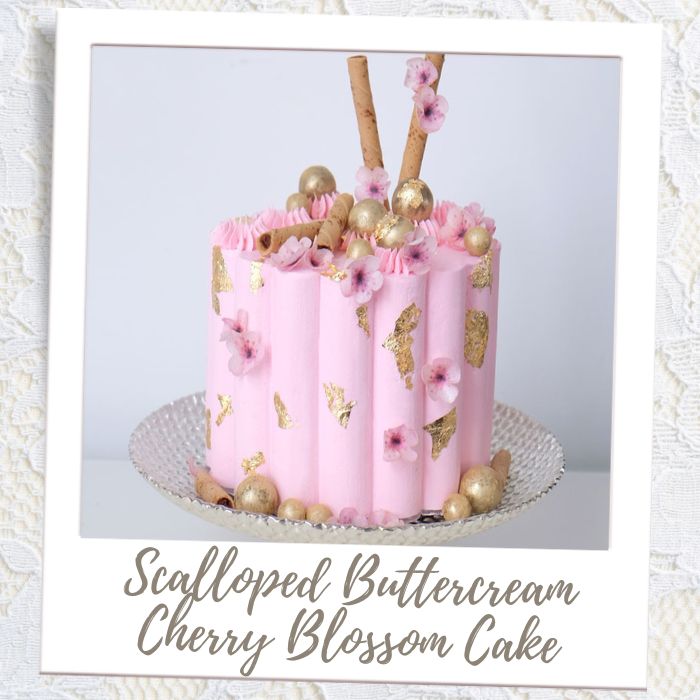 Scalloped Buttercream Cherry Blossom Cake Wedding