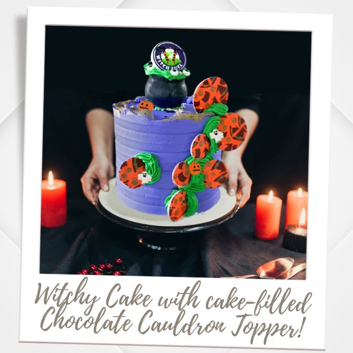 Witch Cake with Cake Filled Chocolate Cauldron Topper